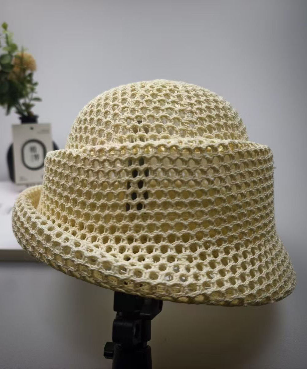 Summer New Khaki Hollow Breathable Design Bucket Hat