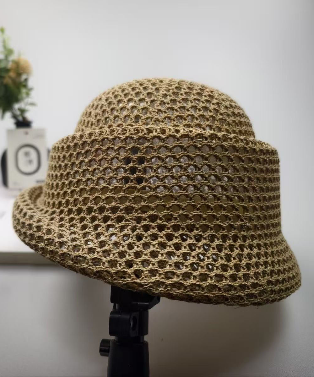 Summer New Khaki Hollow Breathable Design Bucket Hat