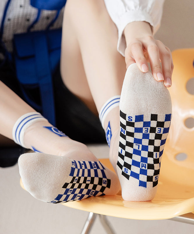 Summer Thin Blue Breathable Jacquard Mid Tube Socks
