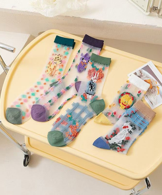 Summer Thin Japanese Cartoon Transparent Mid Calf Socks