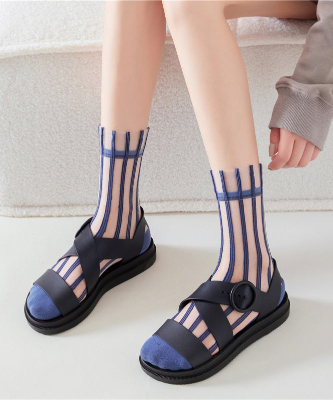 Summer Thin Striped Sheer Mesh Mid Calf Socks