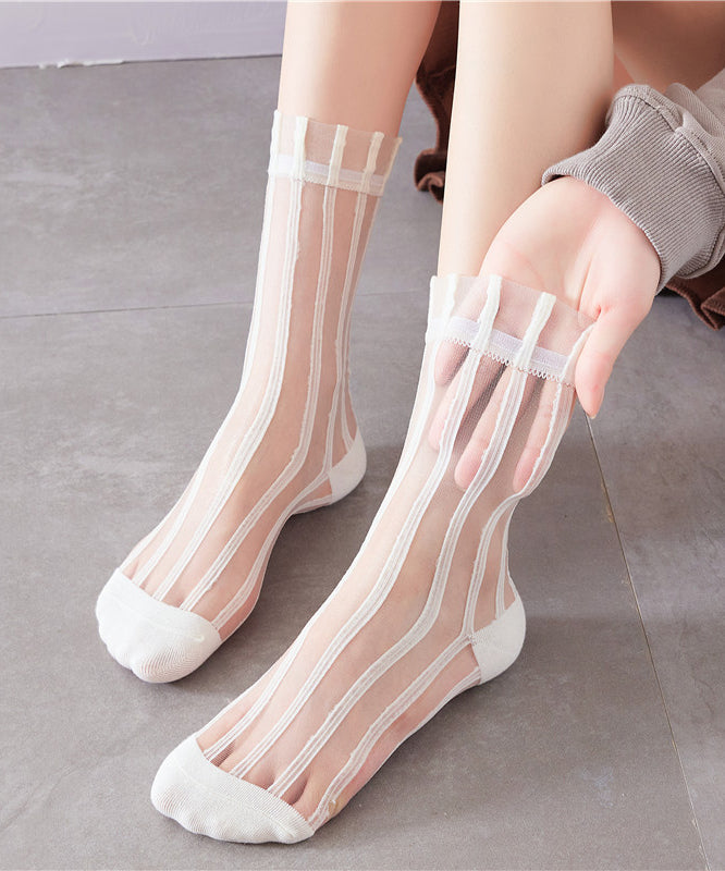 Summer Thin Striped Sheer Mesh Mid Calf Socks