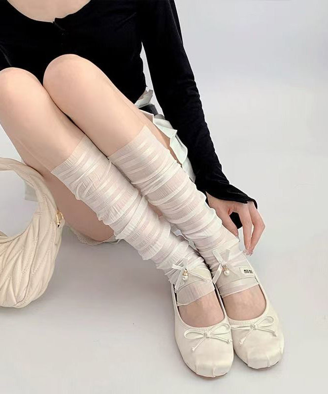 Summer Thin White Bow Versatile Calf Socks