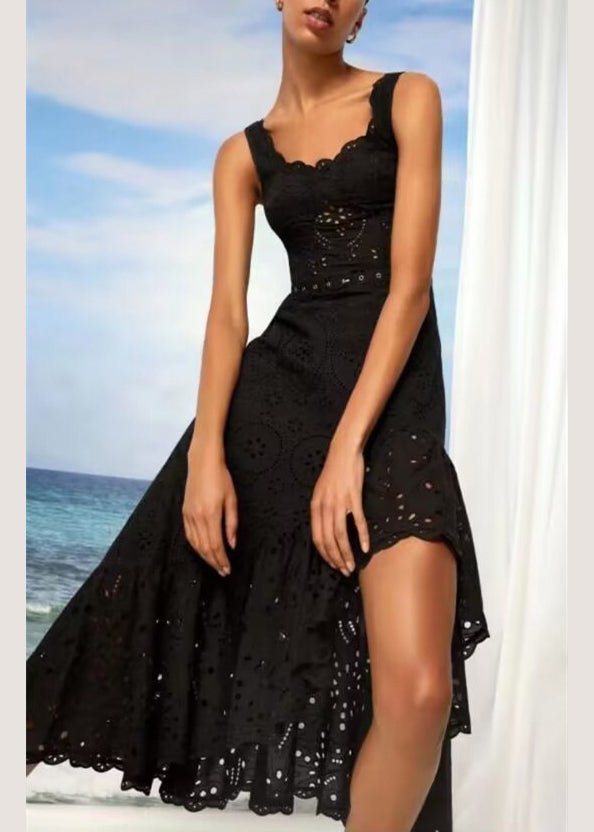 Sweet Flower Embroidered Asymmetrical Design Suspender Dress Summer