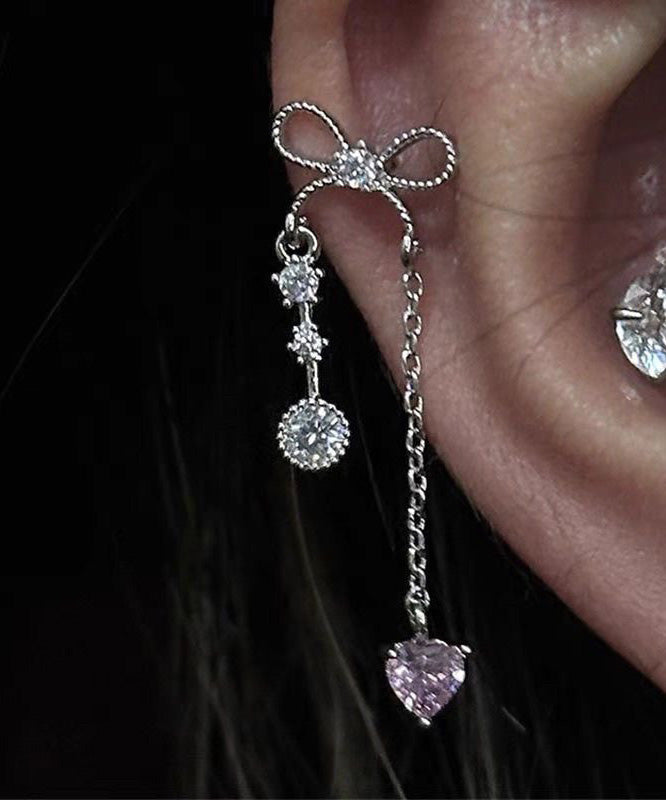 Sweet Tassel Bow Zircon Titanium Steel Stud Earrings