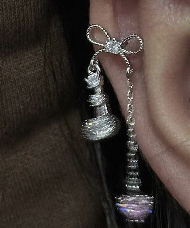 Sweet Tassel Bow Zircon Titanium Steel Stud Earrings