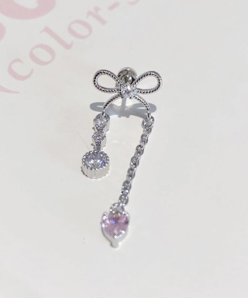Sweet Tassel Bow Zircon Titanium Steel Stud Earrings