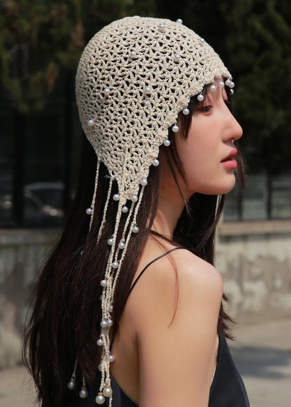 Tassel Pearl Cotton Handmade Knitted Hat