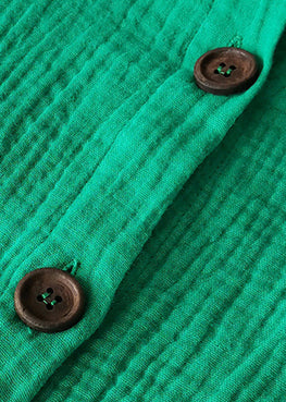 Tea Green Button Cotton Two Pieces Set Oversized Summer