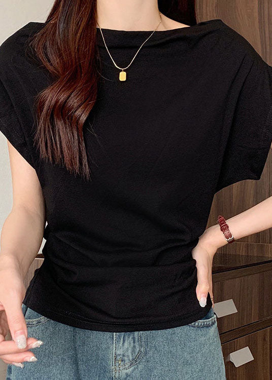 Trendy Black Batwing Sleeve Slash Neck Yoga Tops