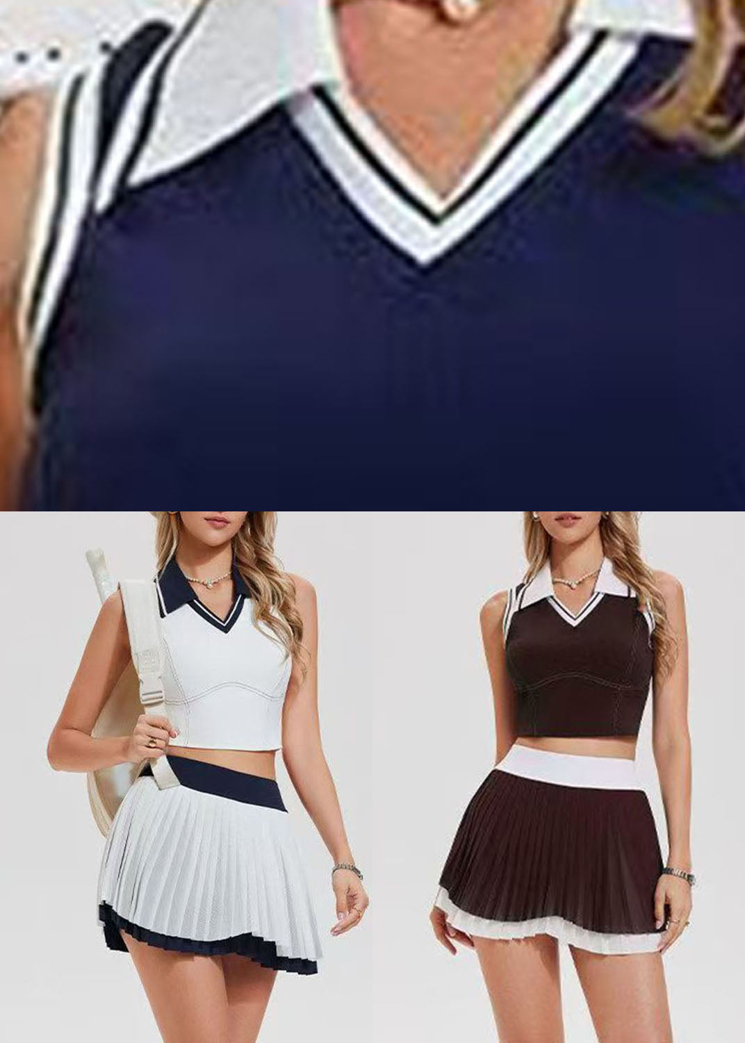 Trendy Brown Striped Patchwork Tennis Sportswear Two-Piece Set Summer