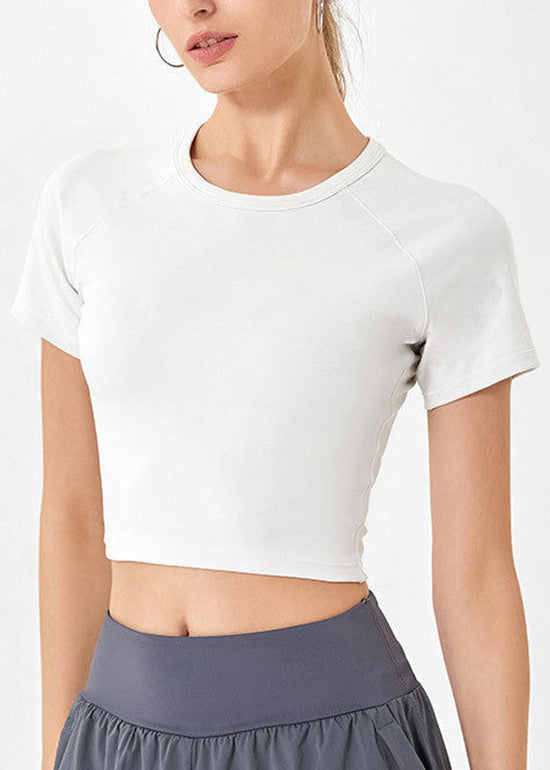 Trendy Green O Neck Short Sleeve Crop Top Workout