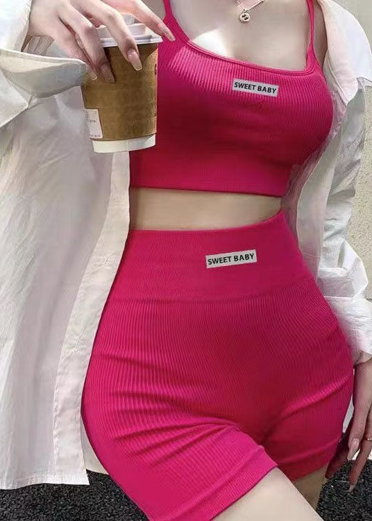 Trendy Sexy Rose Sports Bra Tank Top Shorts Set