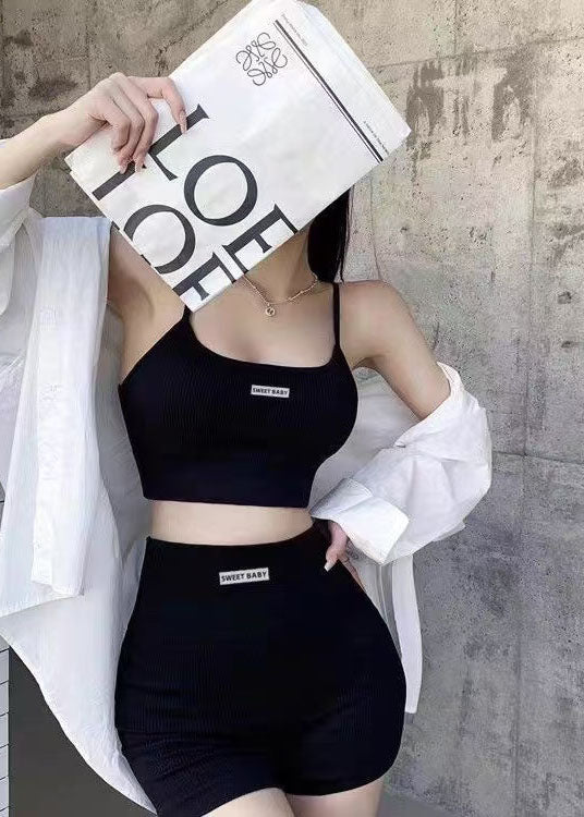 Trendy Sexy Rose Sports Bra Tank Top Shorts Set