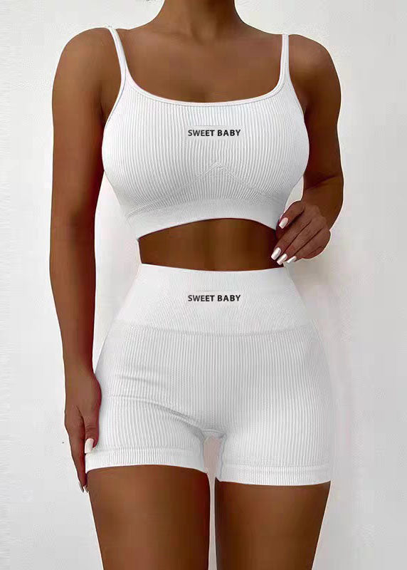 Trendy Sexy Rose Sports Bra Tank Top Shorts Set