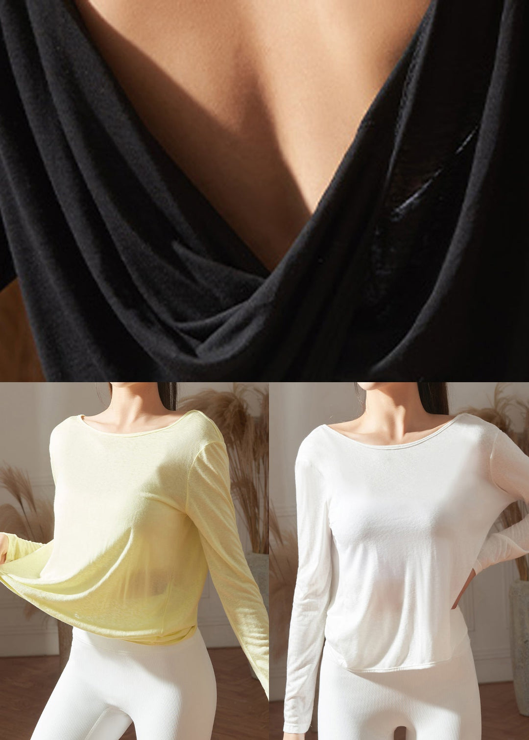 Trendy White O-Neck Long Sleeve Yoga Wrap Top