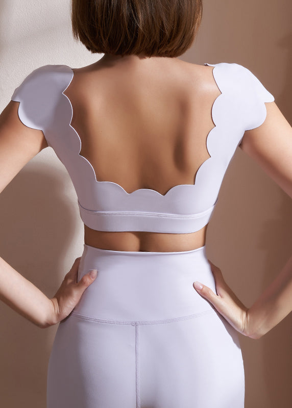 Trendy White O-Neck Solid Gym Yoga Tops