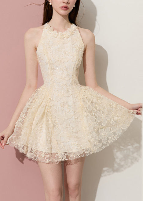 Unique Apricot Cold Shoulder Lace Tea Dress Sleeveless