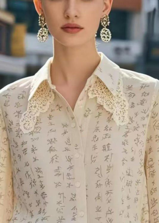 Unique Apricot Double-layer Patchwork Lace Chiffon Shirt Top Spring
