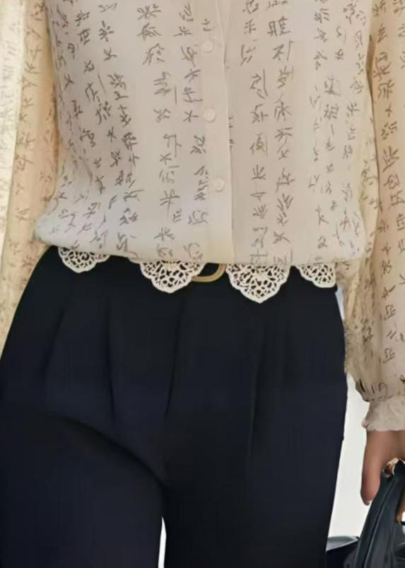 Unique Apricot Double-layer Patchwork Lace Chiffon Shirt Top Spring