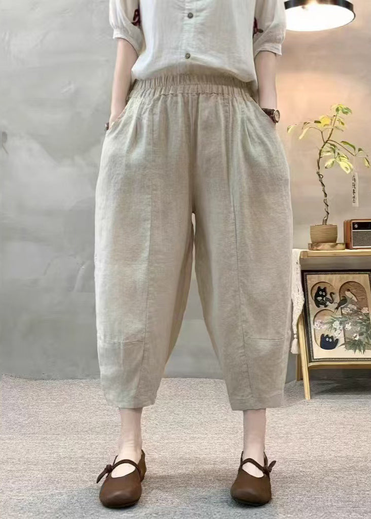 Unique Apricot Oversized Linen Crop Pants Summer