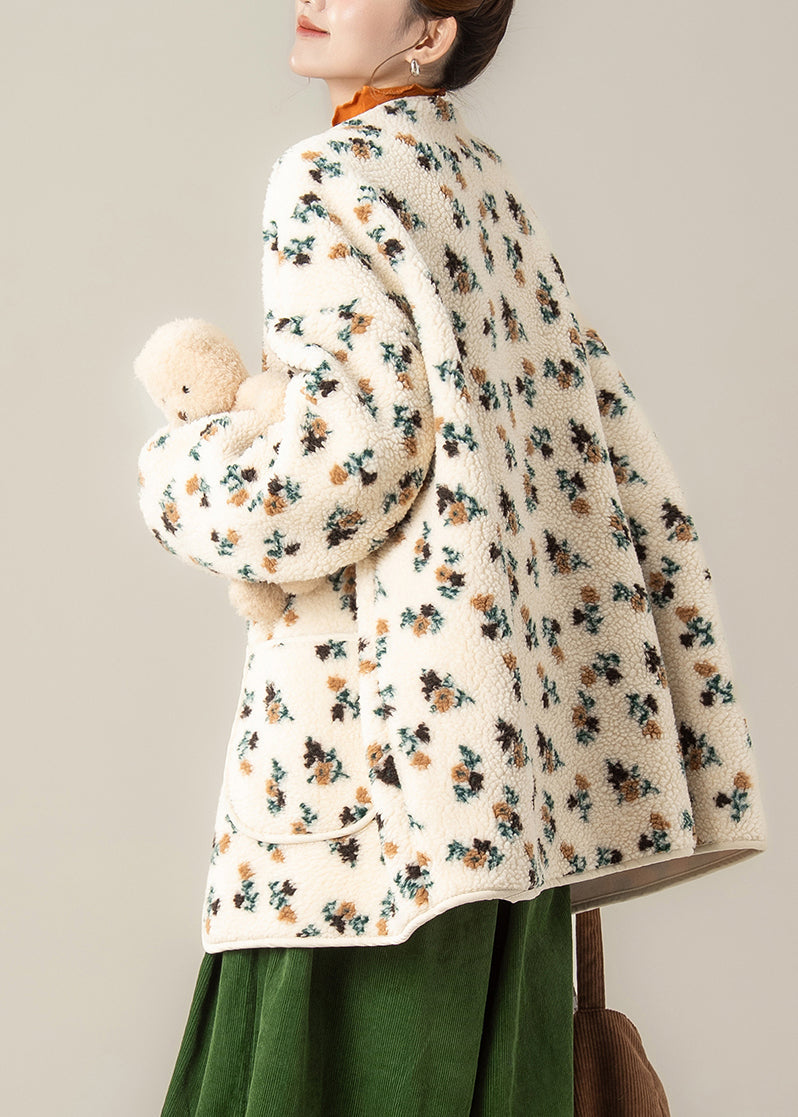 Unique Apricot Oversized Print Teddy Coats Winter