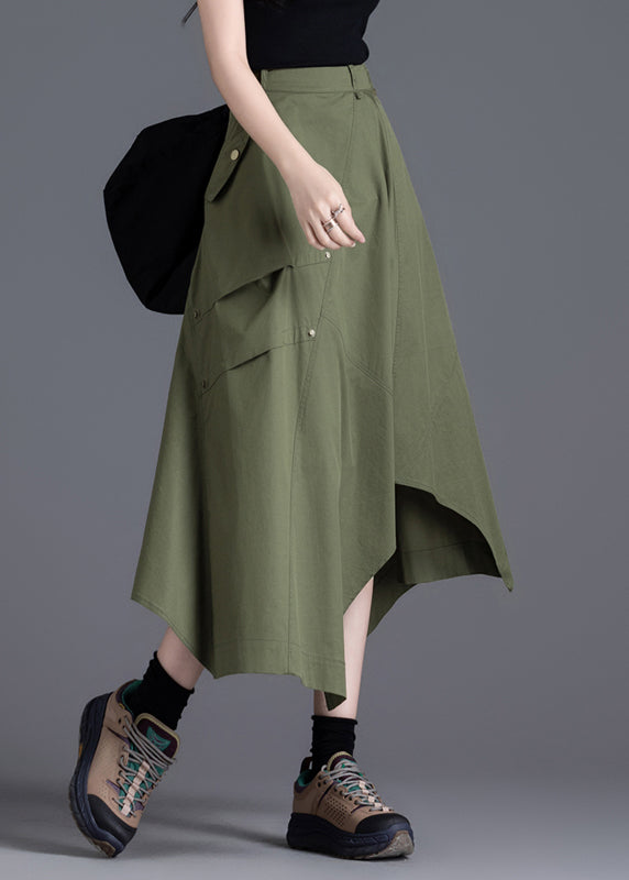 Unique Army Green Asymmetrical Design Cotton Skirts Summer
