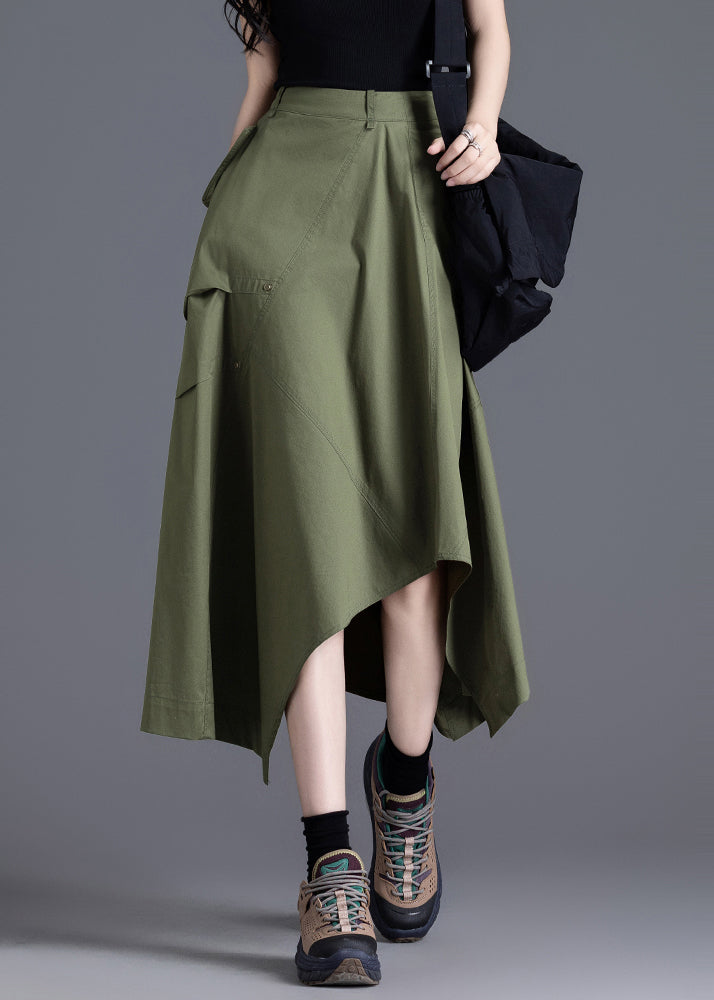 Unique Army Green Asymmetrical Design Cotton Skirts Summer