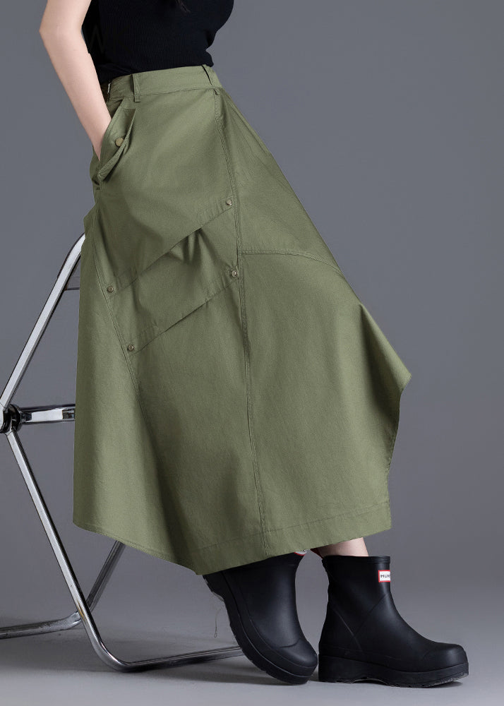 Unique Army Green Asymmetrical Design Cotton Skirts Summer