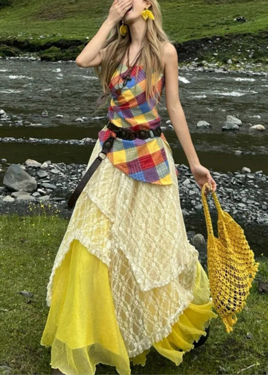 Unique Asymmetrical Patchwork Cotton Two Piece Set Women Clothing Summer