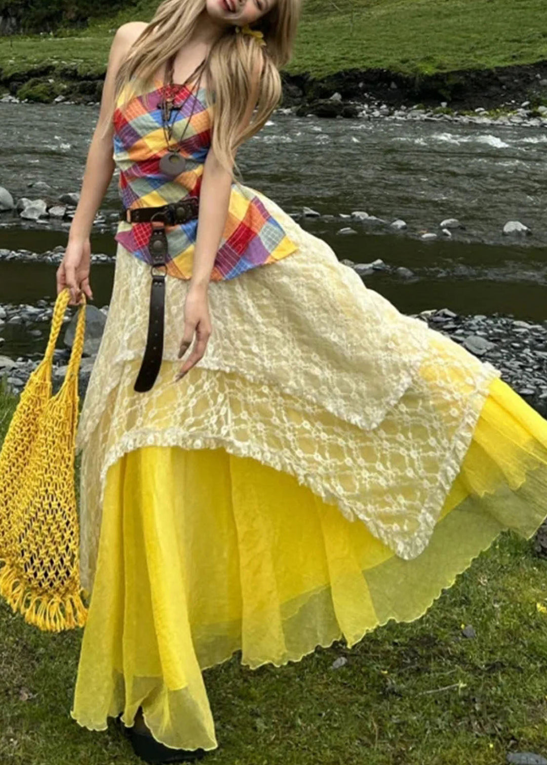 Unique Asymmetrical Patchwork Cotton Two Piece Set Women Clothing Summer