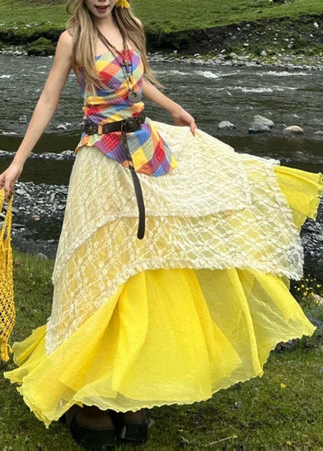Unique Asymmetrical Patchwork Cotton Two Piece Set Women Clothing Summer