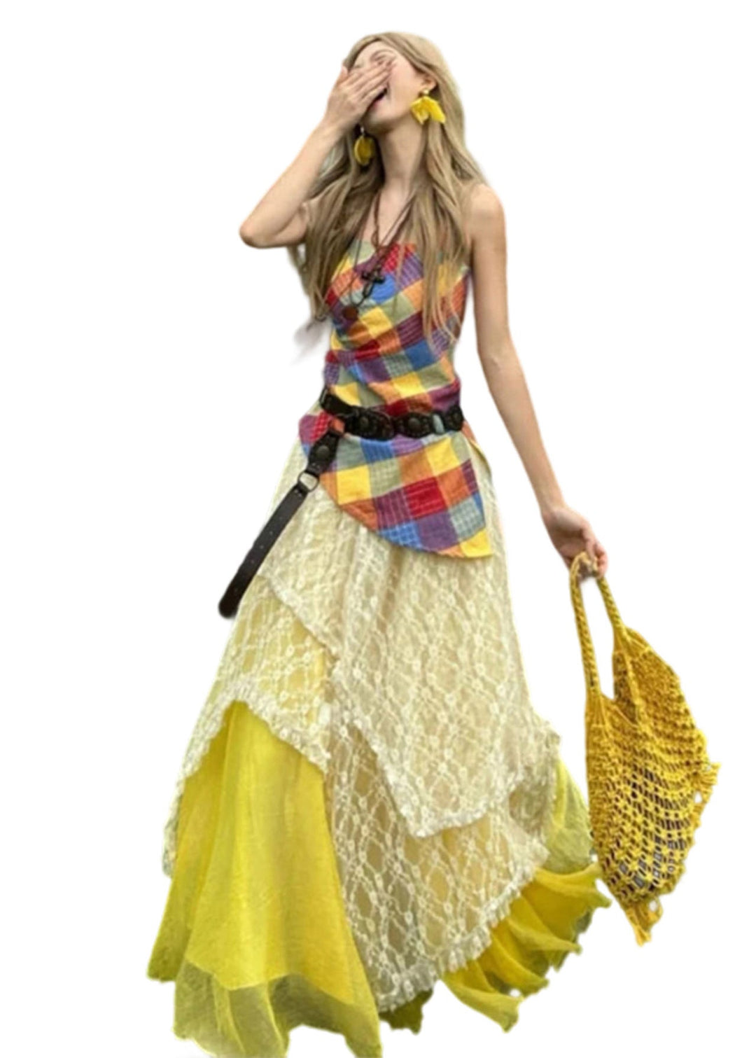 Unique Asymmetrical Patchwork Cotton Two Piece Set Women Clothing Summer