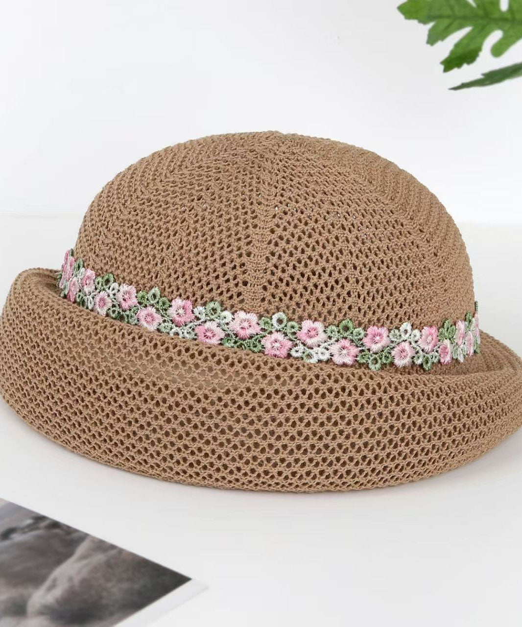 Unique Beige Breathable Mesh Floral Beret Hat