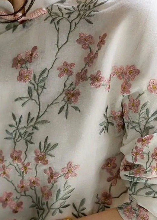 Unique Beige Print Linen Blouses Spring