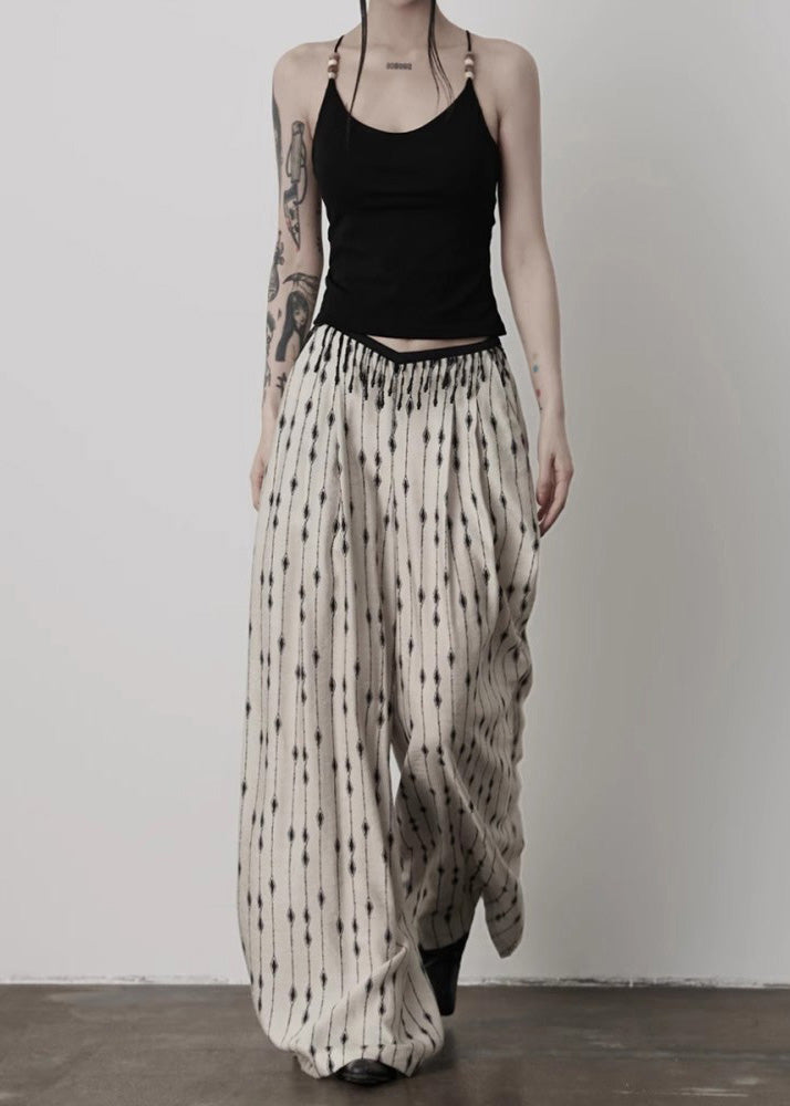 Unique Beige Tasseled Print Cotton Straight Pants Spring