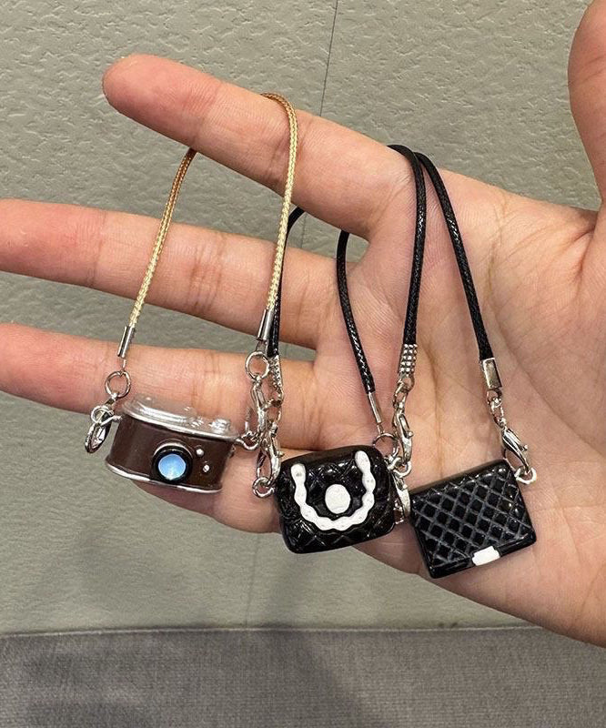 Unique Black Alloy Bag Camera Keychains Three-Piece Set