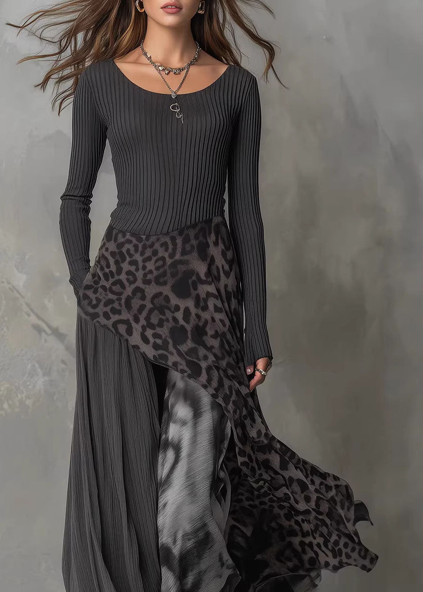 Unique Black Asymmetrical Design Patchwork Cotton Dress Fall