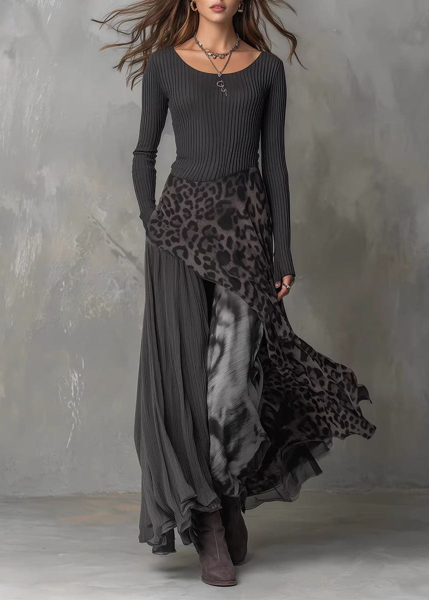 Unique Black Asymmetrical Design Patchwork Cotton Dress Fall