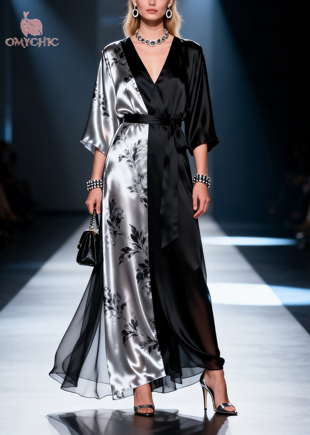Unique Black Asymmetrical Patchwork Draping Chiffon Tunic Dress Summer