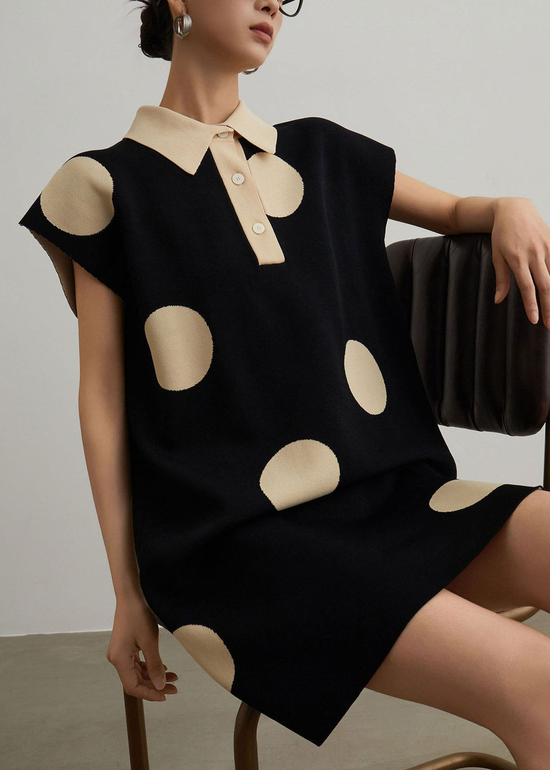 Unique Black Dot Peter Pan Collar Patchwork Knit Dresses Summer