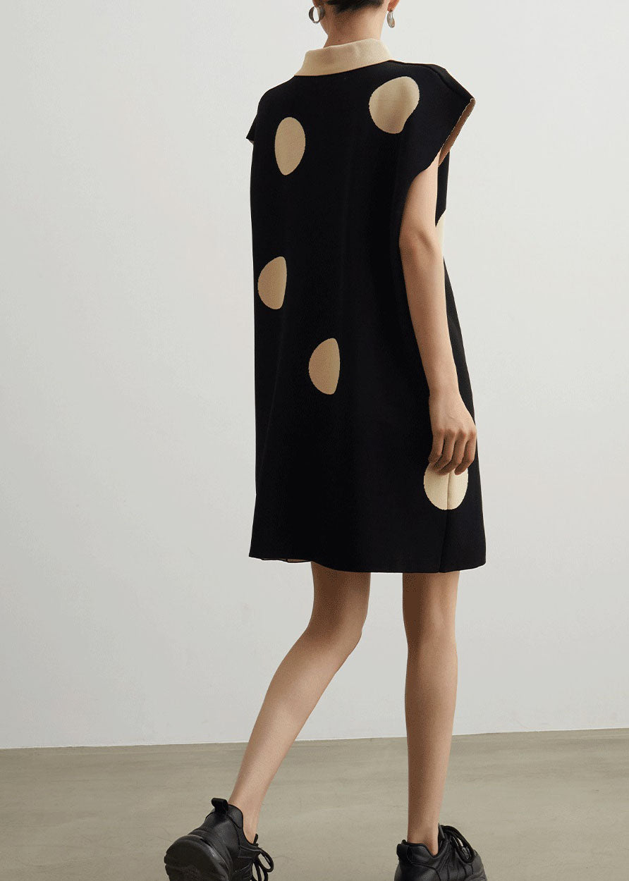 Unique Black Dot Peter Pan Collar Patchwork Knit Dresses Summer