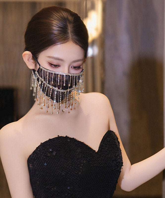 Unique Black Lace Embroidery Tassel Patchwork Mask