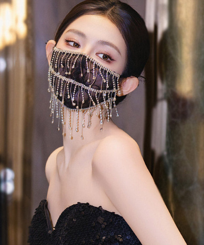 Unique Black Lace Embroidery Tassel Patchwork Mask