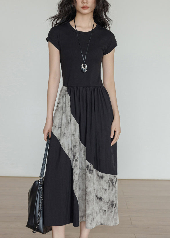 Unique Black O-Neck Patchwork Cotton Maxi Dresses Summer