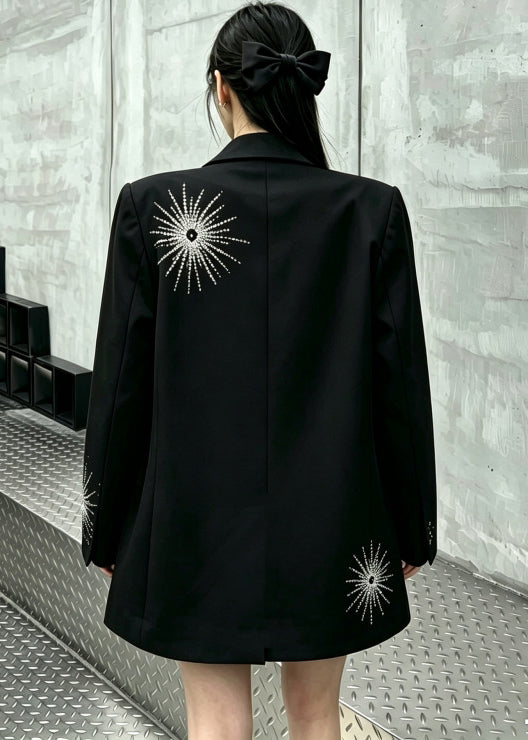 Unique Black Oversized Fireworks Zircon Cotton Coats Fall
