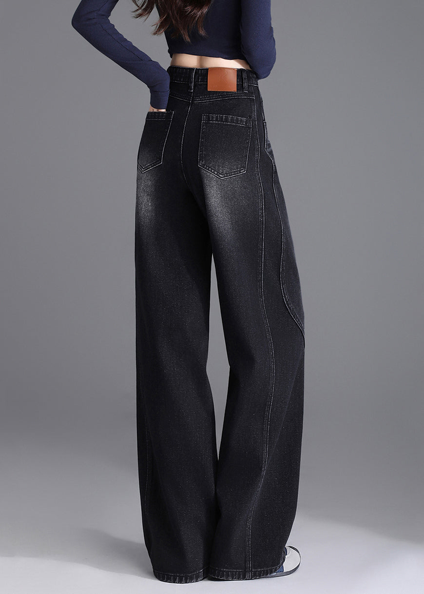 Unique Black Pockets Patchwork Denim Pants Spring