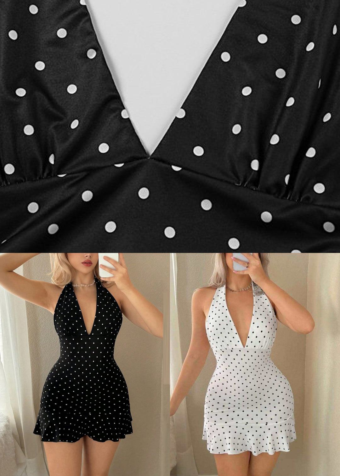 Unique Black Print Patchwork Backless Mid Dress V Neck Summer