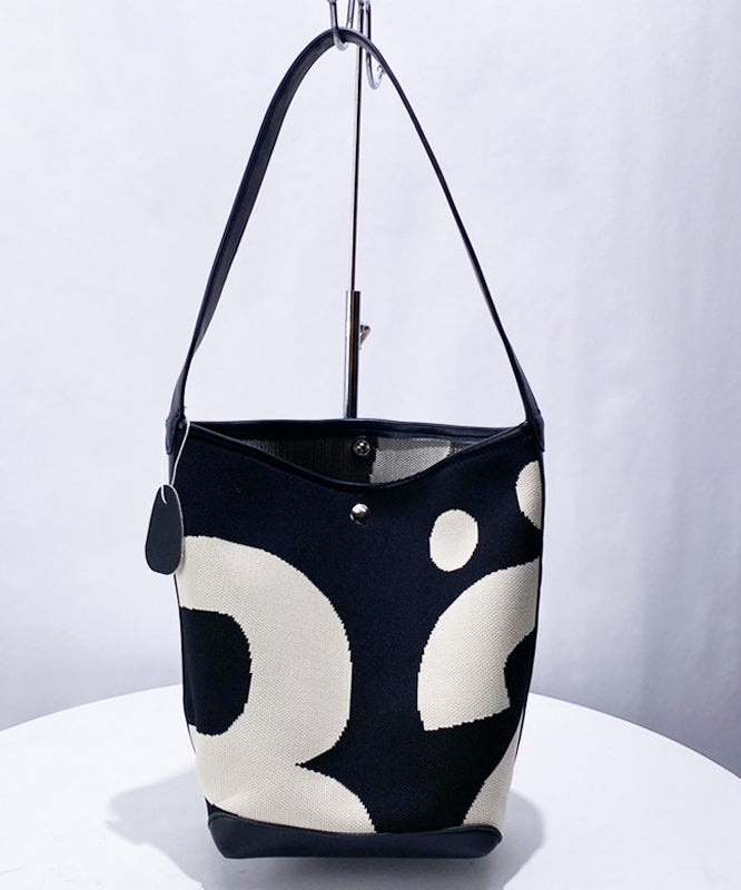 Unique Black Print Patchwork Large Capacity Canvas Bucket Bag
