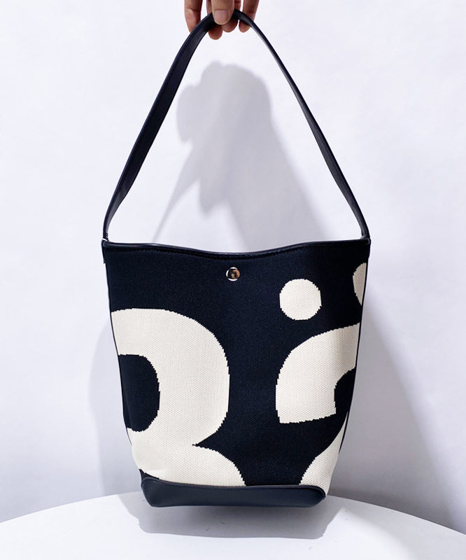 Unique Black Print Patchwork Large Capacity Canvas Bucket Bag